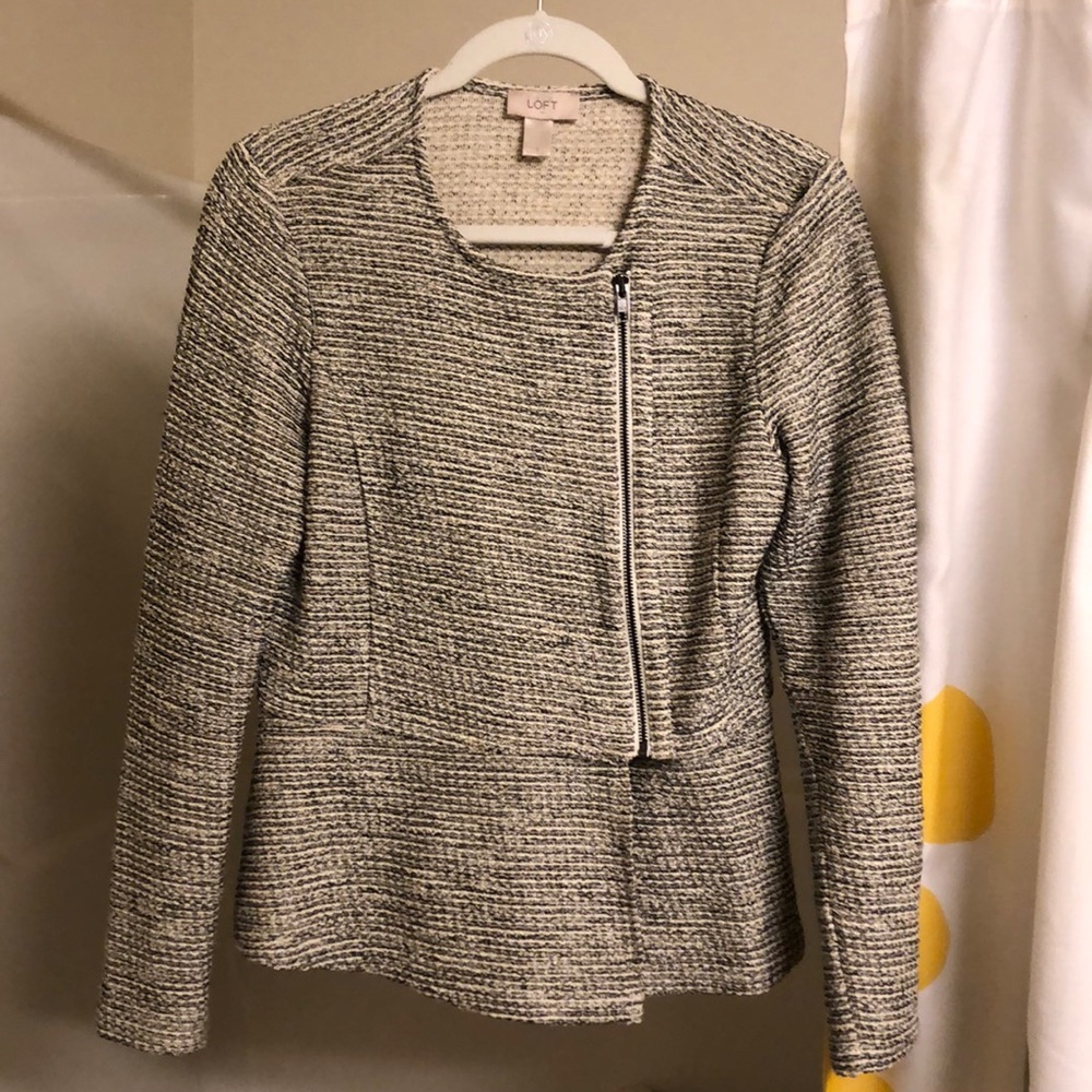 Ann Taylor Loft Asymmetrical Zip peplum top